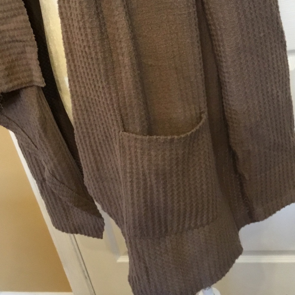 AnyBody Taupe Open-Front Draped Ribbed Cardigan - Picture 3 of 6